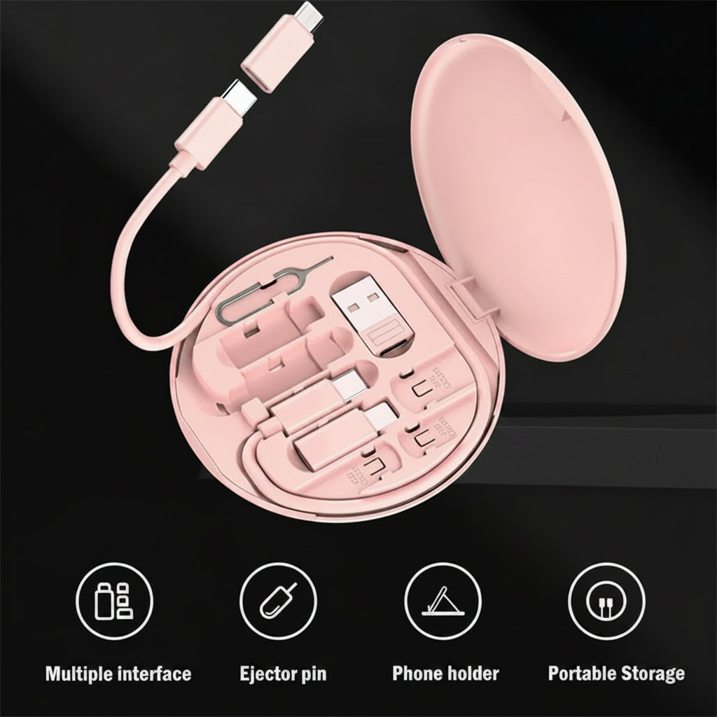 60W Multi Type-C to USB C to Micro USB to Lighting Fast Charging Phone Cable Kit for Iphone 14 13 15 Pro Data Cable Storage Box